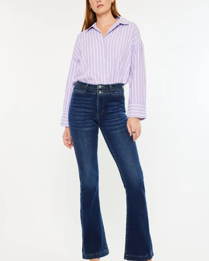 Kancan High Rise Double Waistband Flare Jeans - THE AMERICAN BLUE