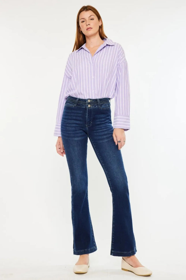 Kancan High Rise Double Waistband Flare Jeans - THE AMERICAN BLUE