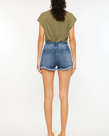 Kancan High Rise Frayed Hem Denim Shorts - THE AMERICAN BLUE