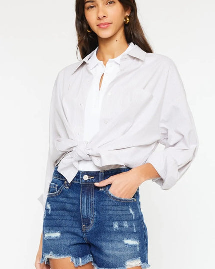 Kancan High Rise Frayed Hem Denim Shorts - THE AMERICAN BLUE