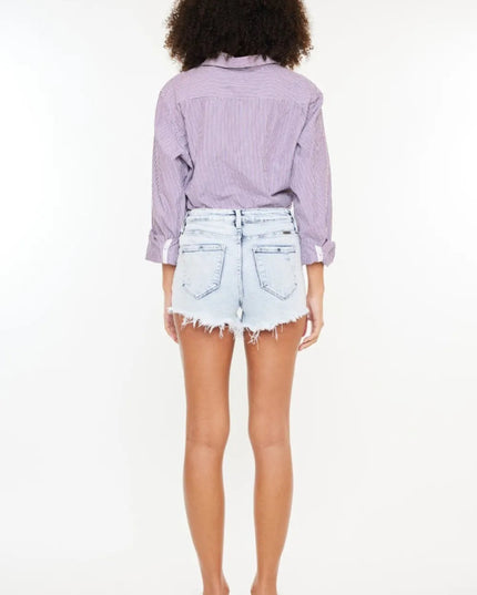Kancan High Rise Frayed Hem Denim Shorts - THE AMERICAN BLUE