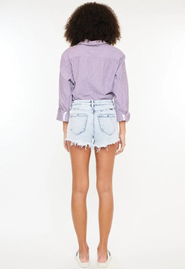 Kancan High Rise Frayed Hem Denim Shorts - THE AMERICAN BLUE