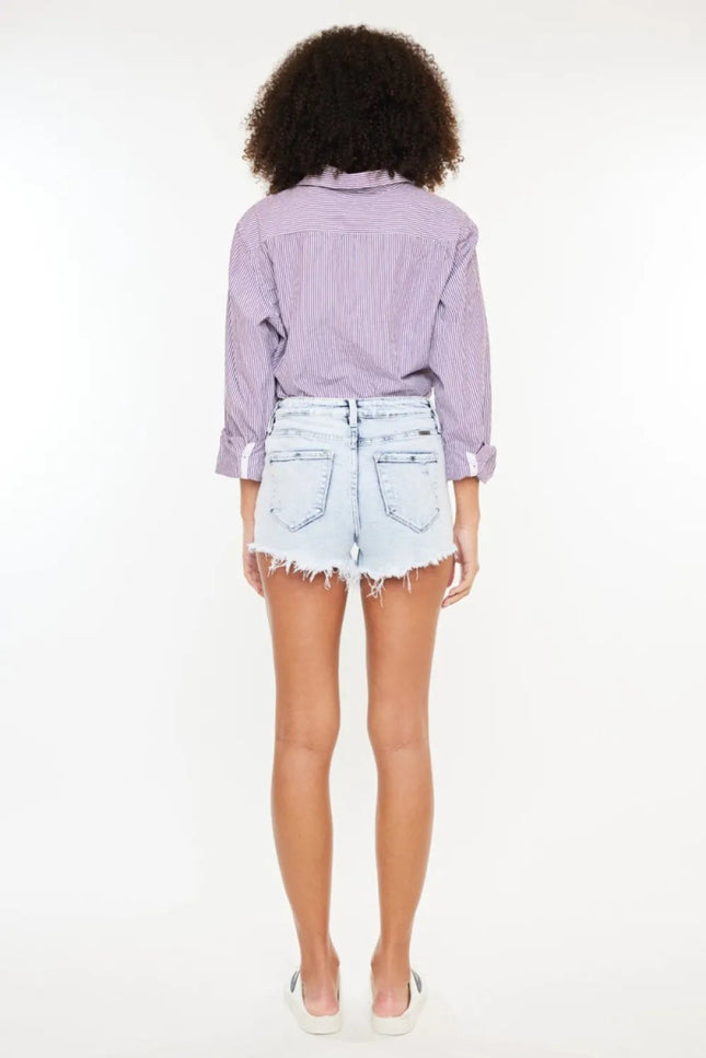 Kancan High Rise Frayed Hem Denim Shorts - THE AMERICAN BLUE
