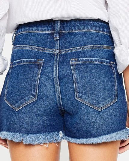 Kancan High Rise Frayed Hem Denim Shorts - THE AMERICAN BLUE