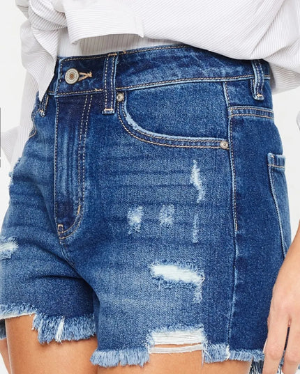 Kancan High Rise Frayed Hem Denim Shorts - THE AMERICAN BLUE