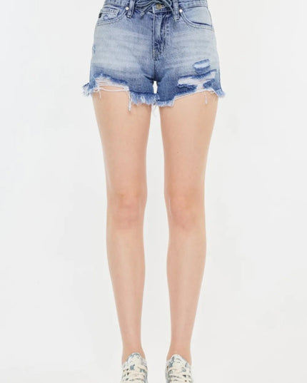 Kancan High Rise Frayed Hem Denim Shorts - THE AMERICAN BLUE