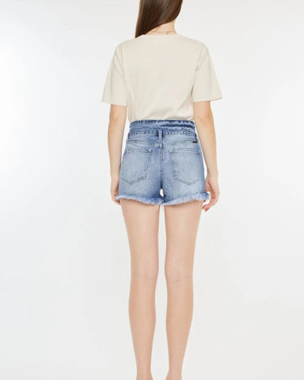 Kancan High Rise Frayed Hem Denim Shorts - THE AMERICAN BLUE