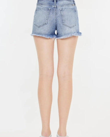 Kancan High Rise Frayed Hem Denim Shorts - THE AMERICAN BLUE