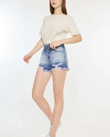 Kancan High Rise Frayed Hem Denim Shorts - THE AMERICAN BLUE