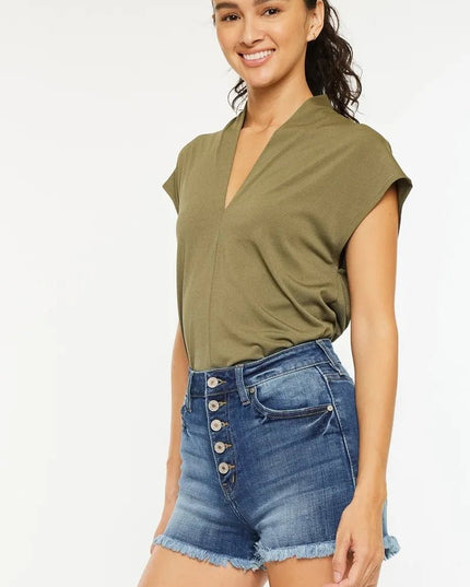 Kancan High Rise Frayed Hem Denim Shorts - THE AMERICAN BLUE