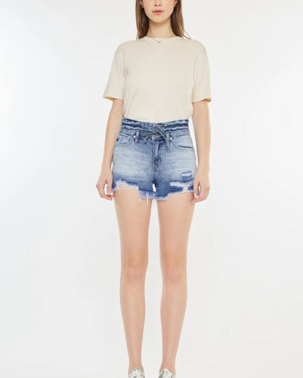 Kancan High Rise Frayed Hem Denim Shorts - THE AMERICAN BLUE
