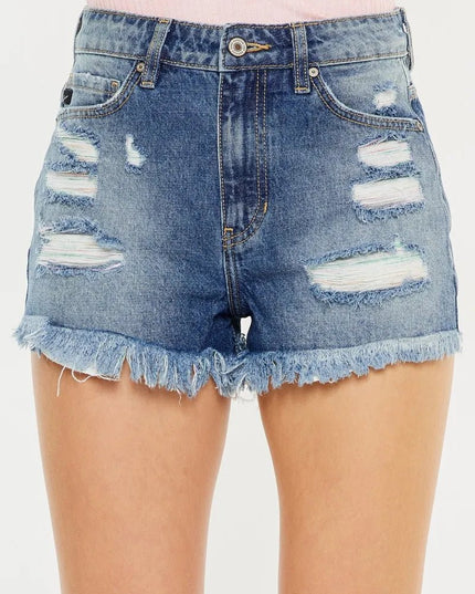 Kancan High Rise Raw Hem Denim Shorts - THE AMERICAN BLUE