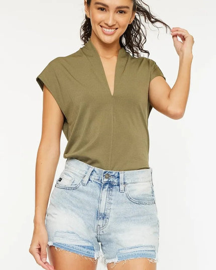 Kancan High Rise Raw Hem Denim Shorts - THE AMERICAN BLUE
