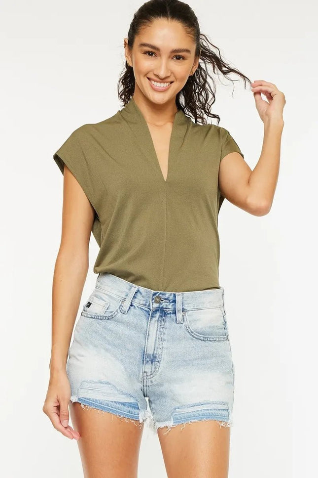 Kancan High Rise Raw Hem Denim Shorts - THE AMERICAN BLUE