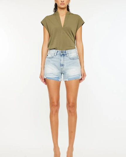 Kancan High Rise Raw Hem Denim Shorts - THE AMERICAN BLUE