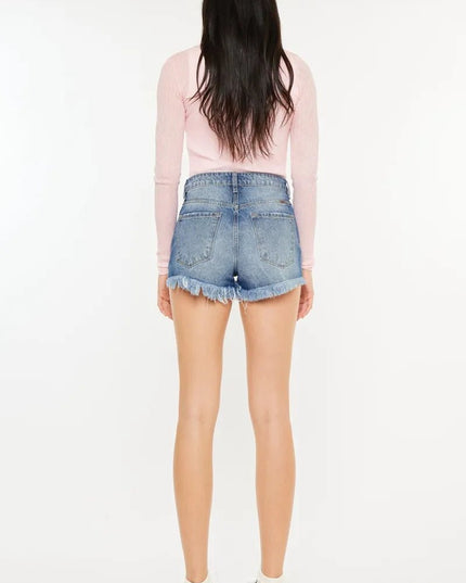 Kancan High Rise Raw Hem Denim Shorts - THE AMERICAN BLUE