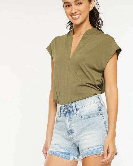 Kancan High Rise Raw Hem Denim Shorts - THE AMERICAN BLUE