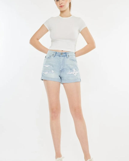 Kancan High Rise Repaired Mom Denim Shorts - THE AMERICAN BLUE