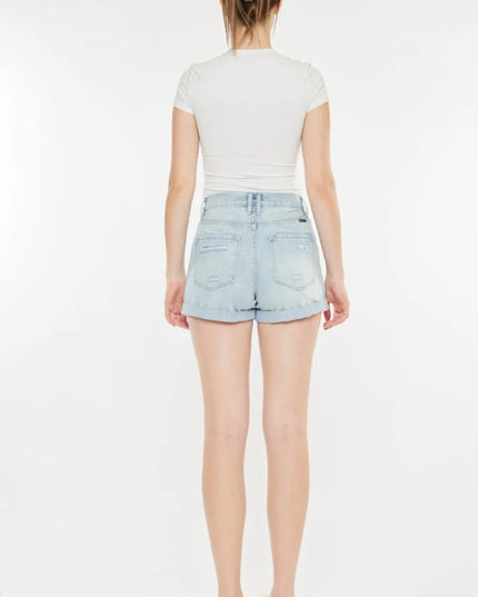 Kancan High Rise Repaired Mom Denim Shorts - THE AMERICAN BLUE