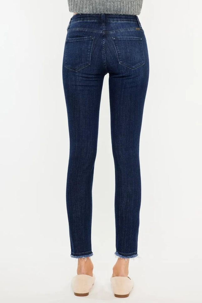 Kancan High - Rise Slim Fit Raw Hem Ankle Jeans - THE AMERICAN BLUE