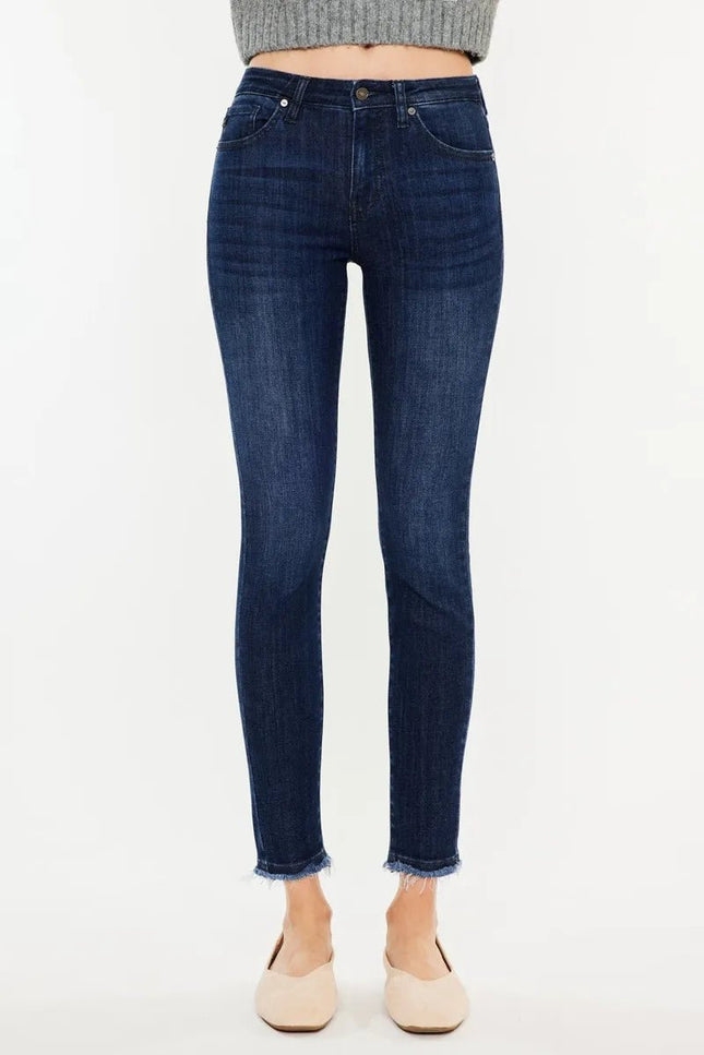 Kancan High - Rise Slim Fit Raw Hem Ankle Jeans - THE AMERICAN BLUE