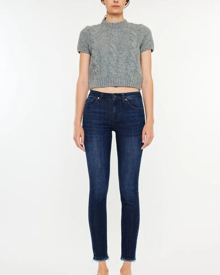Kancan High - Rise Slim Fit Raw Hem Ankle Jeans - THE AMERICAN BLUE