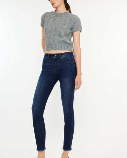 Kancan High - Rise Slim Fit Raw Hem Ankle Jeans - THE AMERICAN BLUE