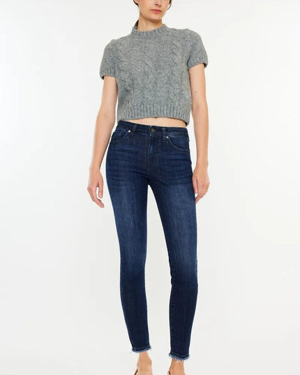 Kancan High - Rise Slim Fit Raw Hem Ankle Jeans - THE AMERICAN BLUE