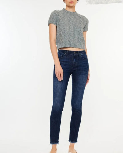 Kancan High - Rise Slim Fit Raw Hem Ankle Jeans - THE AMERICAN BLUE