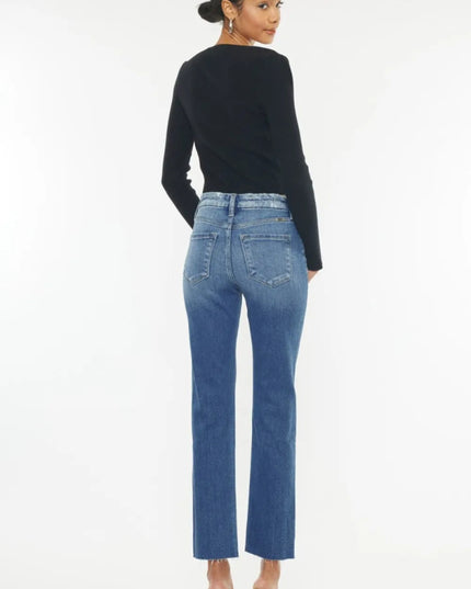 Kancan High Rise Wide Waistband Slim Straight Jeans - THE AMERICAN BLUE