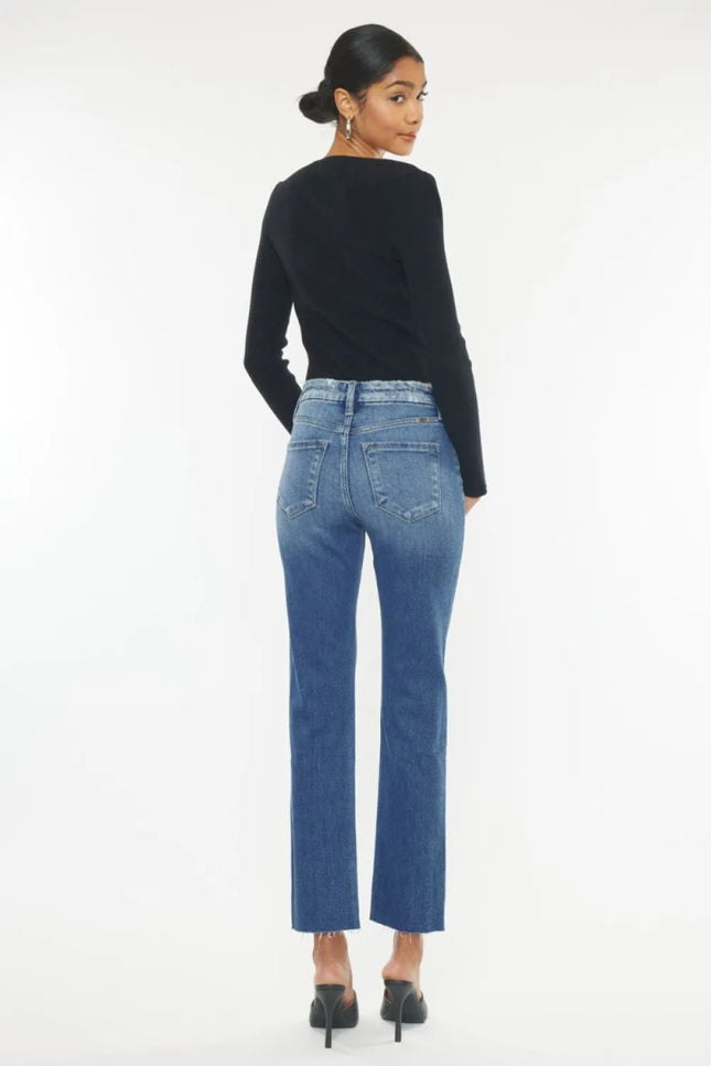 Kancan High Rise Wide Waistband Slim Straight Jeans - THE AMERICAN BLUE