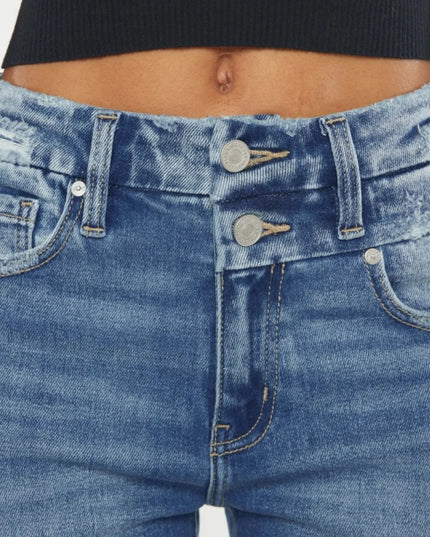 Kancan High Rise Wide Waistband Slim Straight Jeans - THE AMERICAN BLUE