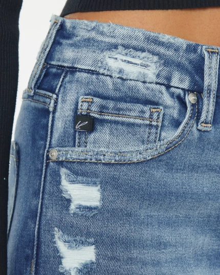 Kancan High Rise Wide Waistband Slim Straight Jeans - THE AMERICAN BLUE