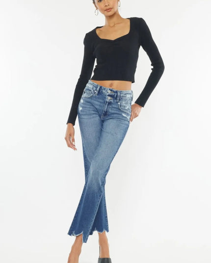 Kancan High Rise Wide Waistband Slim Straight Jeans - THE AMERICAN BLUE