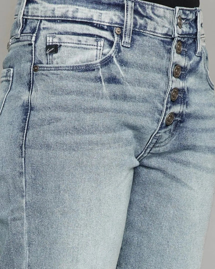 Kancan High Waist Button Fly Raw Hem Cropped Straight Jeans - THE AMERICAN BLUE
