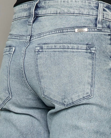 Kancan High Waist Button Fly Raw Hem Cropped Straight Jeans - THE AMERICAN BLUE