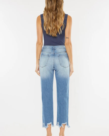 Kancan High Waist Chewed Up Straight Mom Jeans - THE AMERICAN BLUE