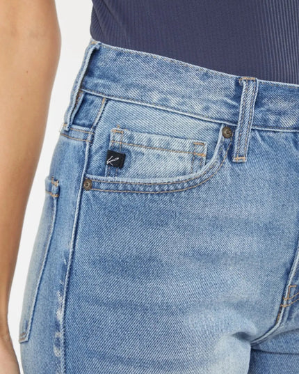 Kancan High Waist Chewed Up Straight Mom Jeans - THE AMERICAN BLUE
