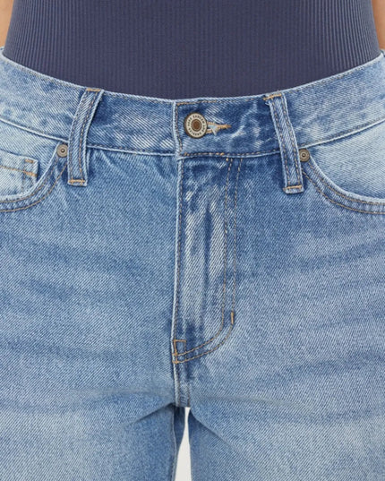 Kancan High Waist Chewed Up Straight Mom Jeans - THE AMERICAN BLUE