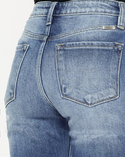 Kancan High Waist Distressed Hem Detail Cropped Straight Jeans - THE AMERICAN BLUE
