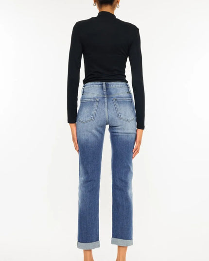 Kancan High Waist Distressed Hem Detail Cropped Straight Jeans - THE AMERICAN BLUE