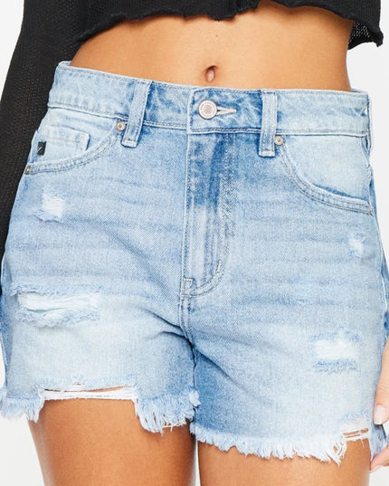 Kancan High Waist Frayed Denim Shorts - THE AMERICAN BLUE