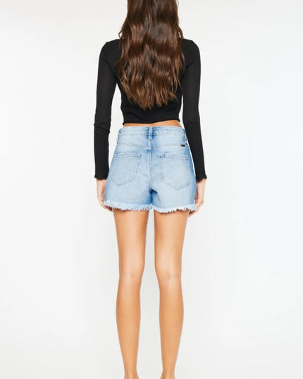Kancan High Waist Frayed Denim Shorts - THE AMERICAN BLUE