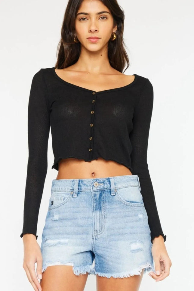 Kancan High Waist Frayed Denim Shorts - THE AMERICAN BLUE