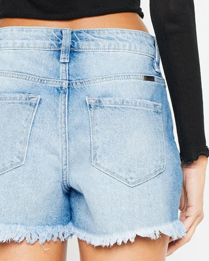 Kancan High Waist Frayed Denim Shorts - THE AMERICAN BLUE