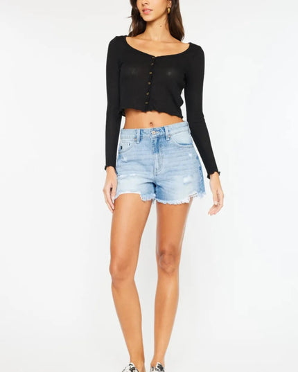 Kancan High Waist Frayed Denim Shorts - THE AMERICAN BLUE
