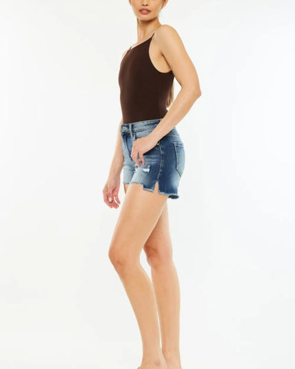 Kancan High Waist Raw Hem Denim Shorts - THE AMERICAN BLUE