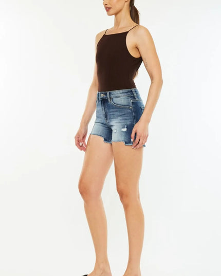 Kancan High Waist Raw Hem Denim Shorts - THE AMERICAN BLUE