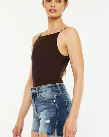 Kancan High Waist Raw Hem Denim Shorts - THE AMERICAN BLUE