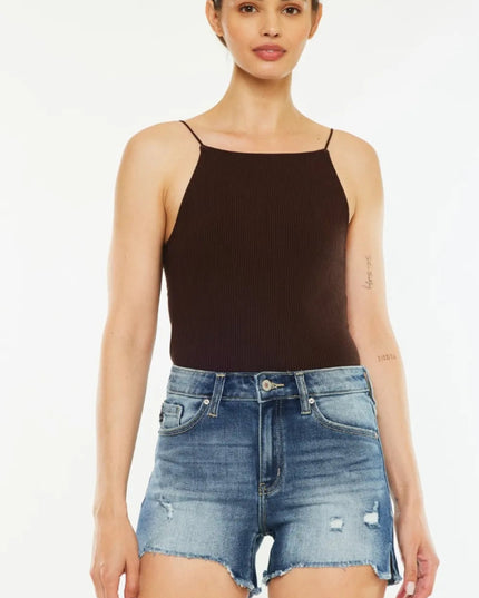 Kancan High Waist Raw Hem Denim Shorts - THE AMERICAN BLUE
